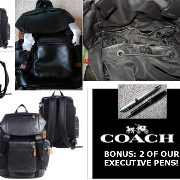 NEW COACH F56543 GUNMETAL BLACK LEATHER TREK BACKPACK + BONUS PENS-$600+VALUE! - Picture 1 of 13